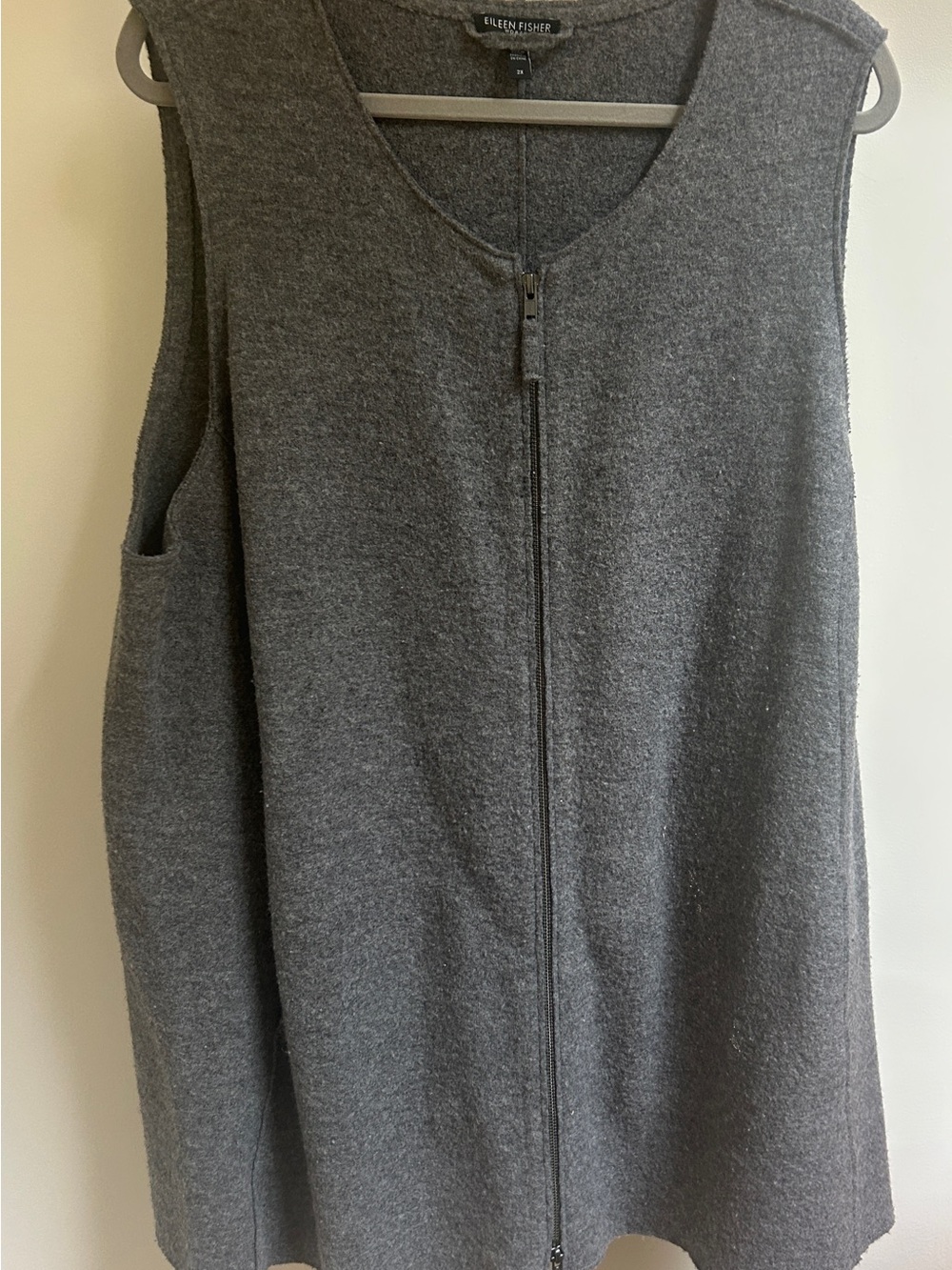 Eileen Fisher Gray V-Neck Zip Front Wool-Blend Vest